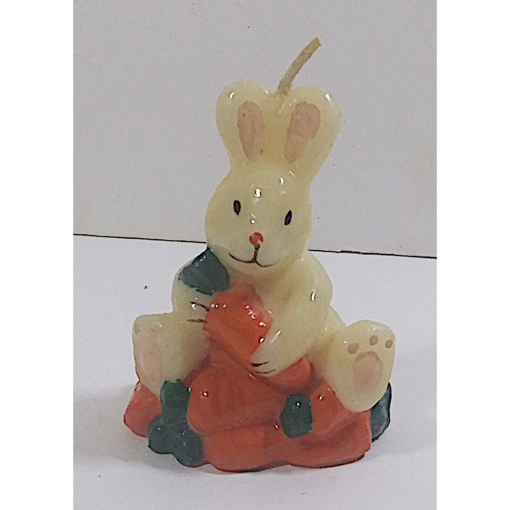 Bunny Rabbit Candle Figurine 3in Wax Carrots Vintage Unlit White Easter Rare